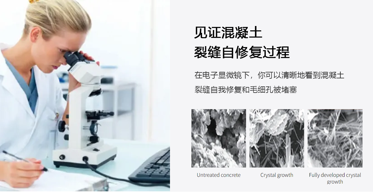 瑞驰兰®结晶生长因子在管廊混凝土裂缝中的自愈过程 瑞驰兰®结晶生长因子在管廊混凝土裂缝中的自愈过程