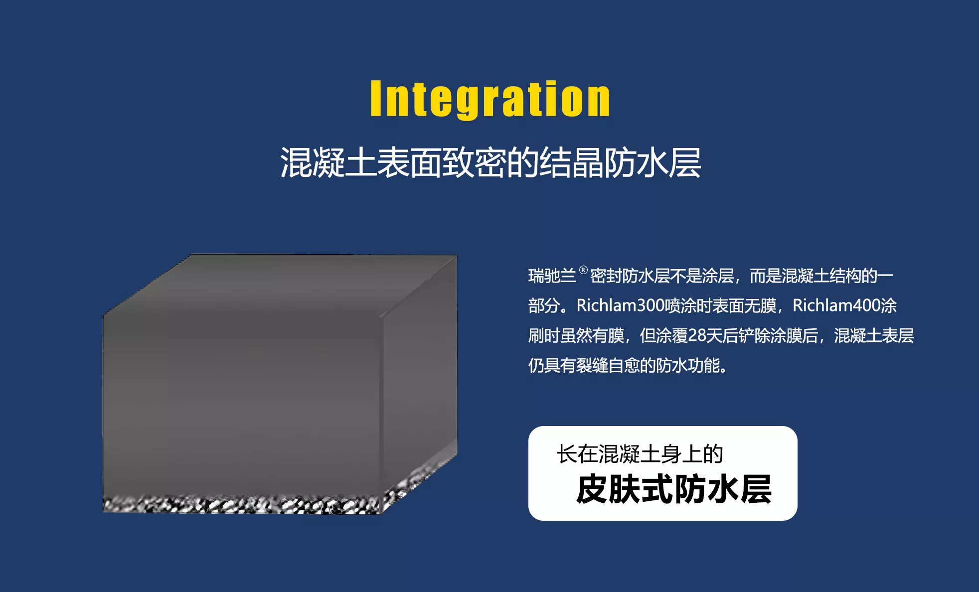 瑞驰兰外防水材料可在混凝土表面形成致密的结晶防水层